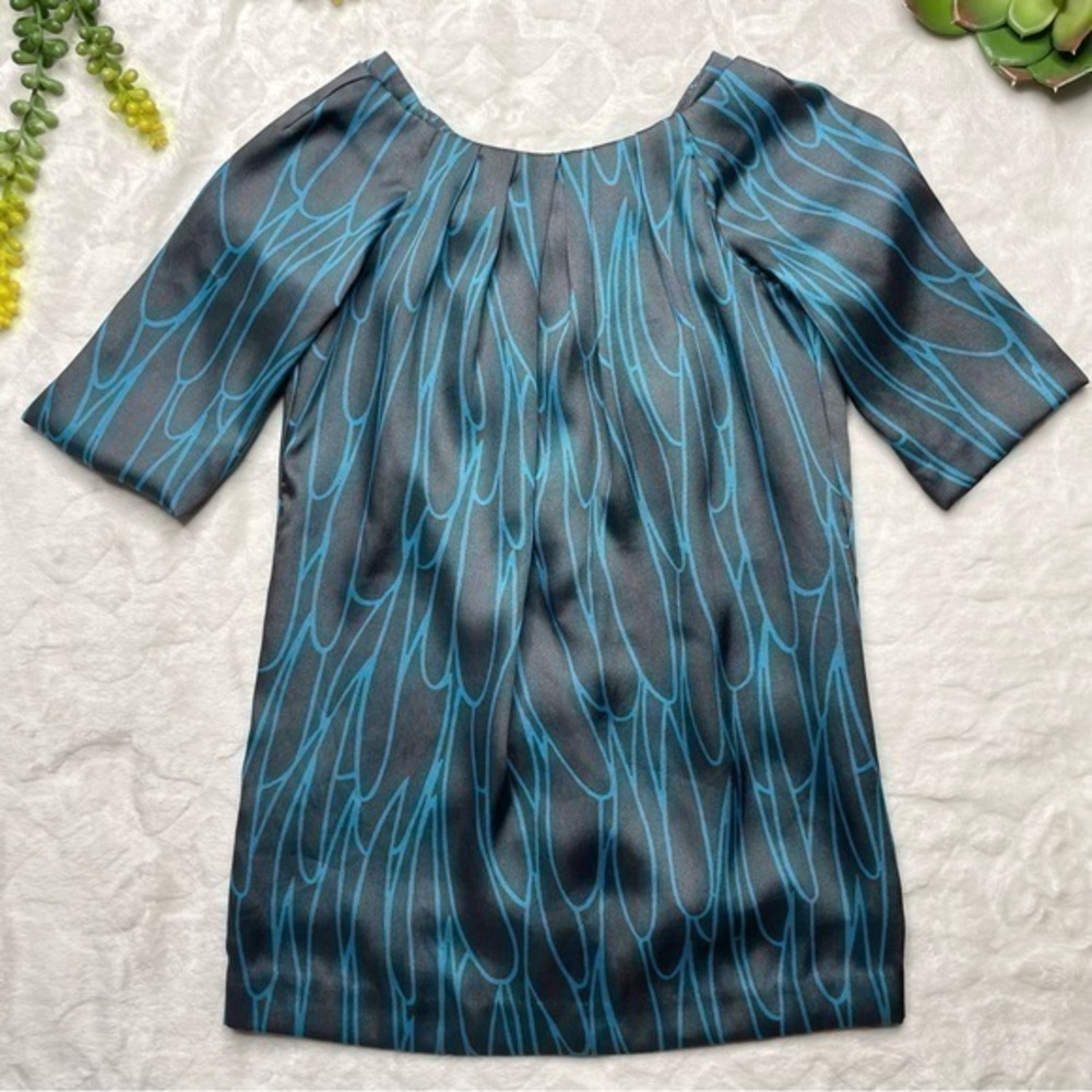 Milly Minis Sateen 3/4 Sleeve Gray Turquoise Printed Special Occasion Dress 4